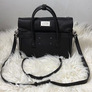 Maison Margiela 5AC Foldable Top Black Leather Handbag